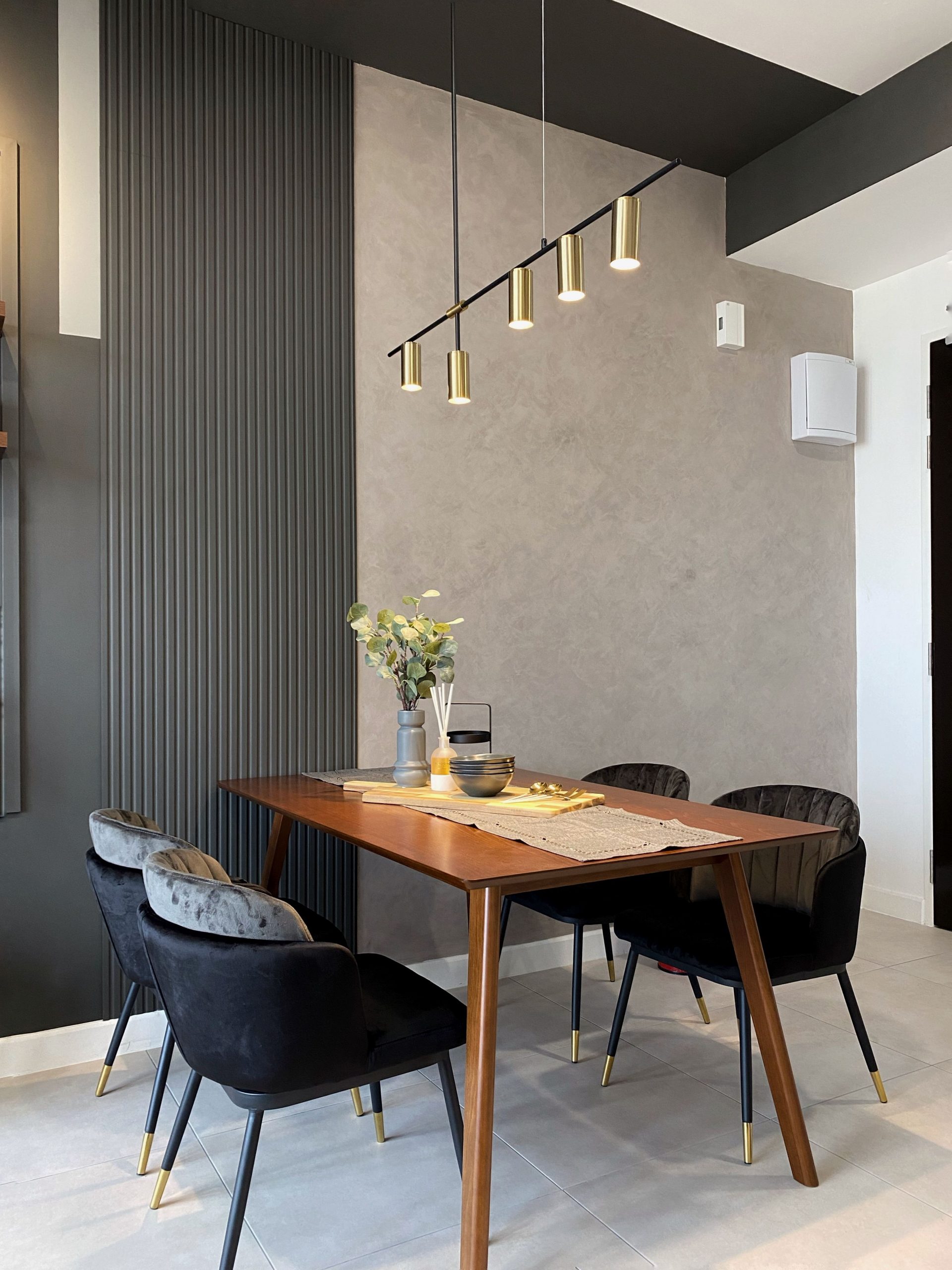 Complete dining table set with pendant lights designed with our Makeover Guys theme.
